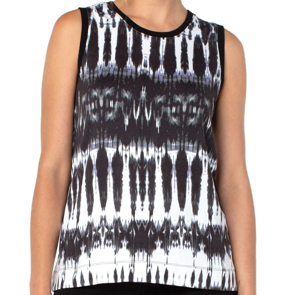 NEW Liverpool Sleeveless Knit Top With Miter Back In Black And White Tie Dye